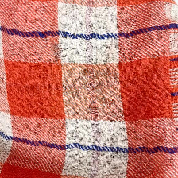 J Crew Plaid Scarf Wrap Wool Linen Blend Orange Blue Cream - Picture 9 of 9